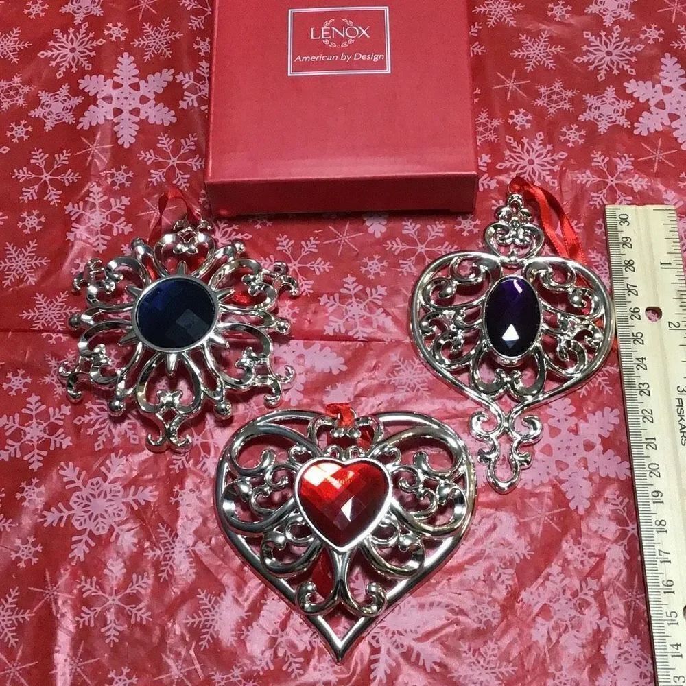 Lenox silver plated bejeweled Christmas ornaments